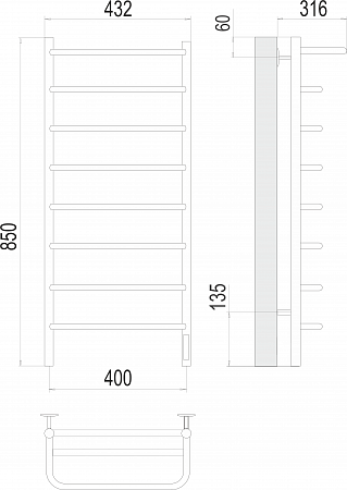 Полка П8 400х850 Электро (quick touch) Полотенцесушитель  TERMINUS Наро-Фоминск - фото 3