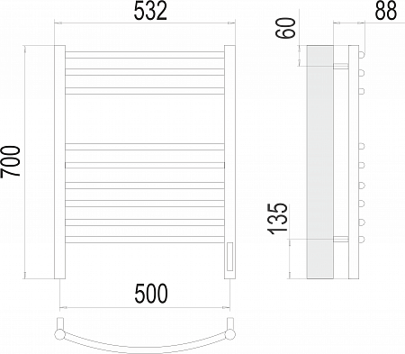 Классик П9 500х700 электро (sensor quick touch)  Полотенцесушитель TERMINUS Наро-Фоминск - фото 3