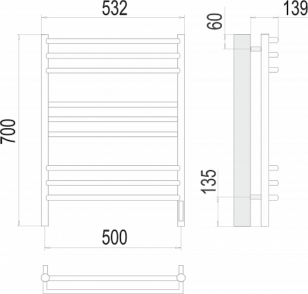 Прато П9 500х700 электро (sensor quick touch) Полотенцесушитель  TERMINUS Наро-Фоминск - фото 3