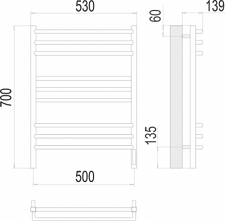 Соренто П9 500х700 электро (sensor quick touch) Полотенцесушитель  TERMINUS Наро-Фоминск - фото 3