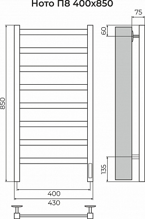 Ното П8 400х850 Электро (quick touch) Полотенцесушитель TERMINUS Наро-Фоминск - фото 3