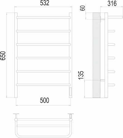 Полка П6 500х650 Электро (quick touch) Полотенцесушитель  TERMINUS Наро-Фоминск - фото 3